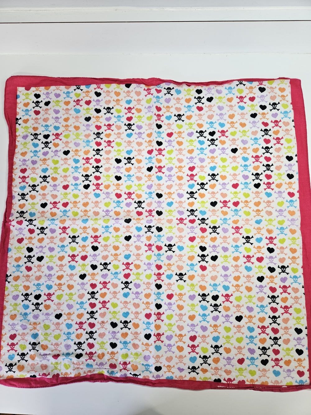 VINTAGE Fast Color Rainbow Skull Crossbones Square Bandana Cotton 21" x 21"